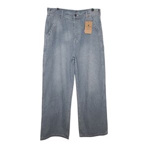 Free People Denimist Blue Railroad Stripe Teri Wide Leg Carpenter Jeans Size 31